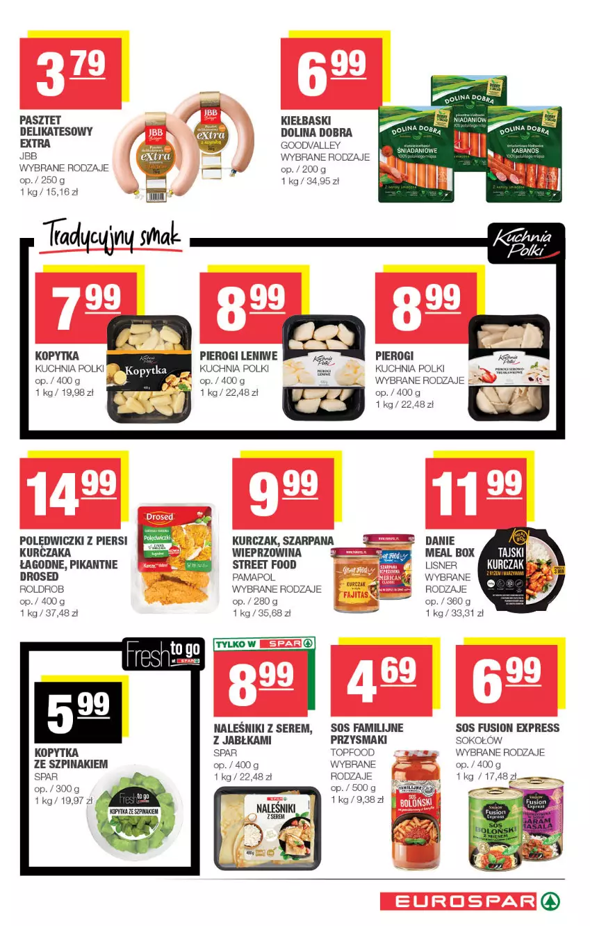 Gazetka promocyjna Spar - EuroSpar - ważna 12.08 do 23.08.2026 - strona 7 - produkty: Fa, Fusion, Jabłka, Kopytka, Kuchnia, Kurczak, Lisner, Naleśniki, Pasztet, Pierogi, Przysmaki, Ser, Sok, Sokołów, Sos, Szpinak, Top, Wieprzowina