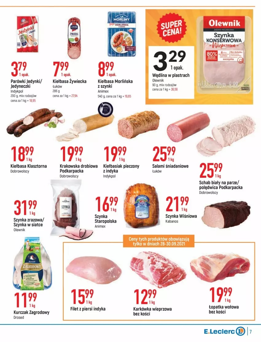 Gazetka promocyjna E Leclerc - ważna 24.09 do 09.10.2021 - strona 7 - produkty: Basia, Danio, Filet z piersi indyka, Kabanos, Karkówka wieprzowa, Karp, Kiełbasa, Kurczak, Olewnik, Parówki, Piec, Polędwica, Salami, Ser, Szynka, Wędlina