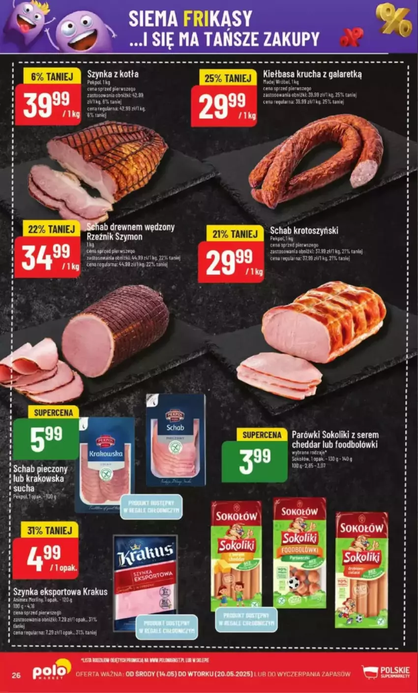 Gazetka promocyjna PoloMarket - ważna 14.05 do 20.05.2025 - strona 19 - produkty: Cheddar, Fa, Gala, Kiełbasa, Kiełbasa krucha, Krakus, Leon, LG, Parówki, Parówki sokoliki, Pekpol, Por, Ser, Sok, Sport, Szynka