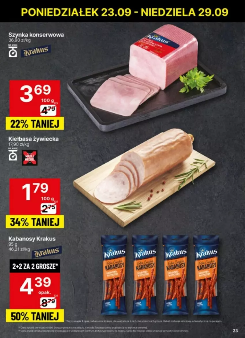 Gazetka promocyjna Delikatesy Centrum - ważna 23.09 do 29.09.2024 - strona 16 - produkty: Kiełbasa, Krakus, Ser, Szynka, Szynka konserwowa