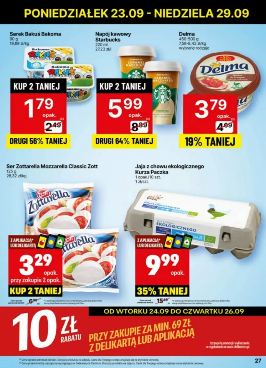 Gazetka promocyjna Delikatesy Centrum - ważna 23.09 do 29.09.2024 - strona 20 - produkty: Bakoma, Delma, Jaja, Mozzarella, Napój, Rum, Ser, Zott, Zottarella