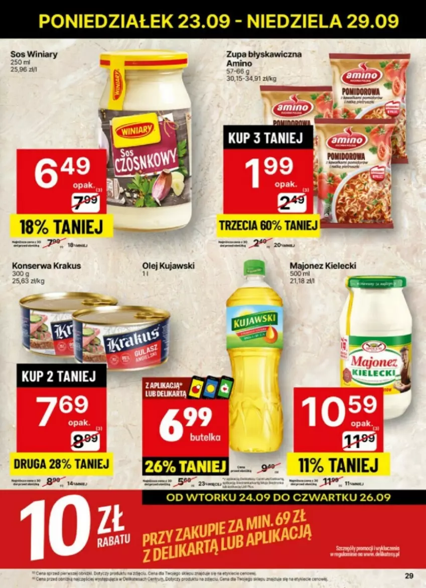 Gazetka promocyjna Delikatesy Centrum - ważna 23.09 do 29.09.2024 - strona 22 - produkty: Krakus, Kujawski, Majonez, Olej, Sos, Winiary, Zupa