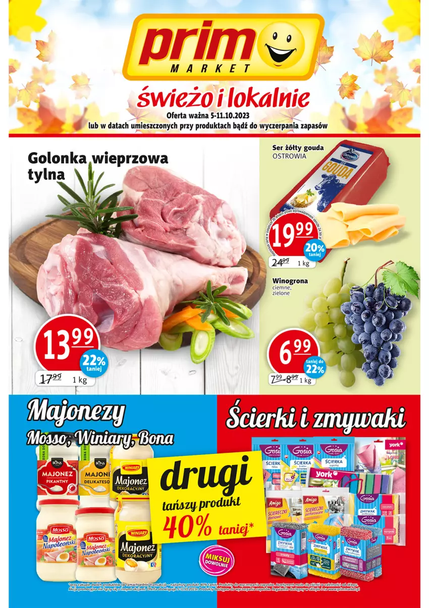 Gazetka promocyjna Prim Market - ważna 05.10 do 11.10.2023 - strona 1 - produkty: Golonka wieprzowa, Gouda, Oleo, Ser, Wino, Winogrona