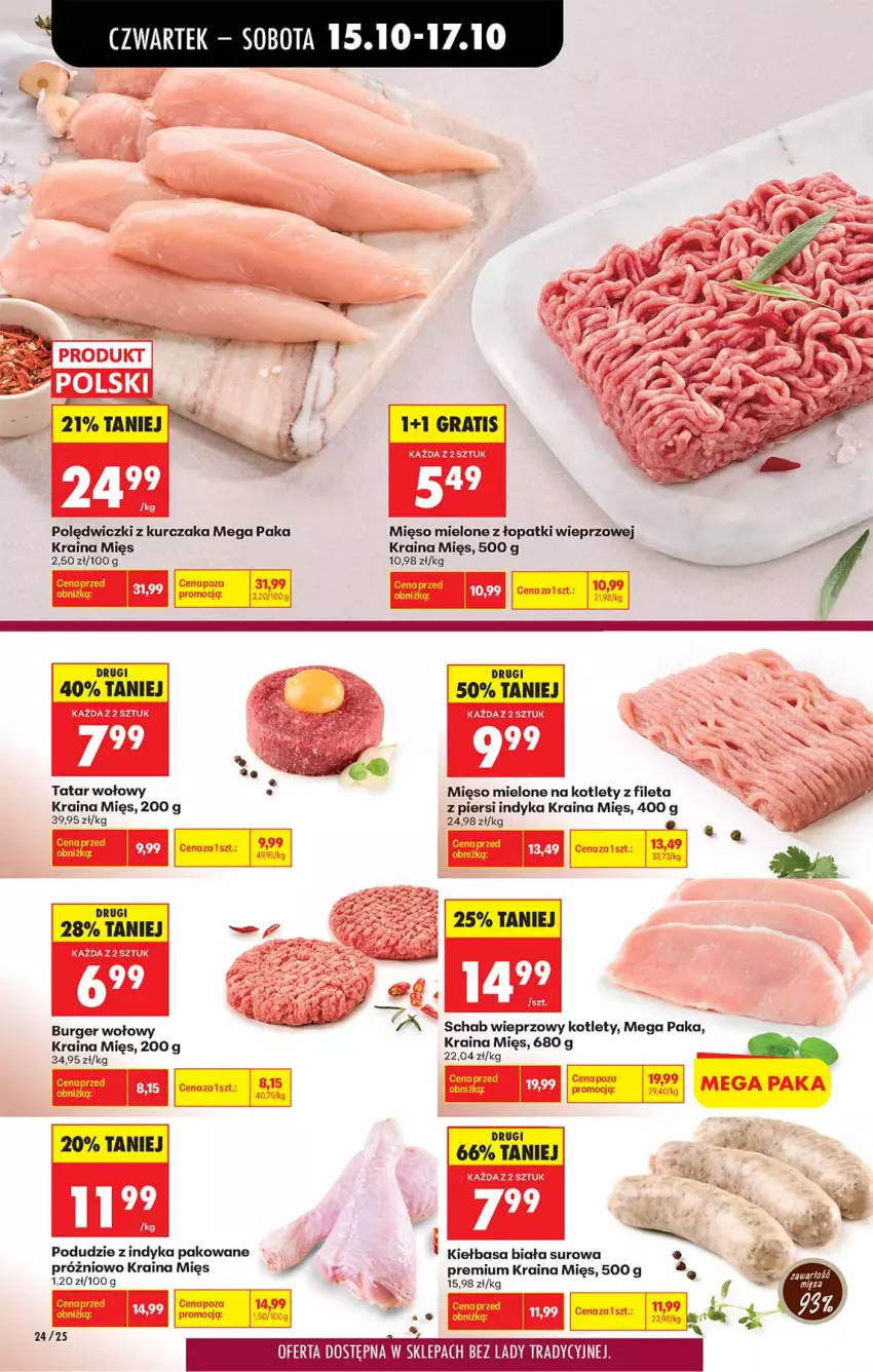 Gazetka promocyjna Biedronka - Od Czwartku - ważna 15.10 do 21.10.2026 - strona 24 - produkty: Burger, Gra, Kiełbasa, Kiełbasa biała, Kotlet, Kurczak, Mięso, Mięso mielone, Polędwiczki z kurczaka, Schab wieprzowy, Tatar wołowy, Top