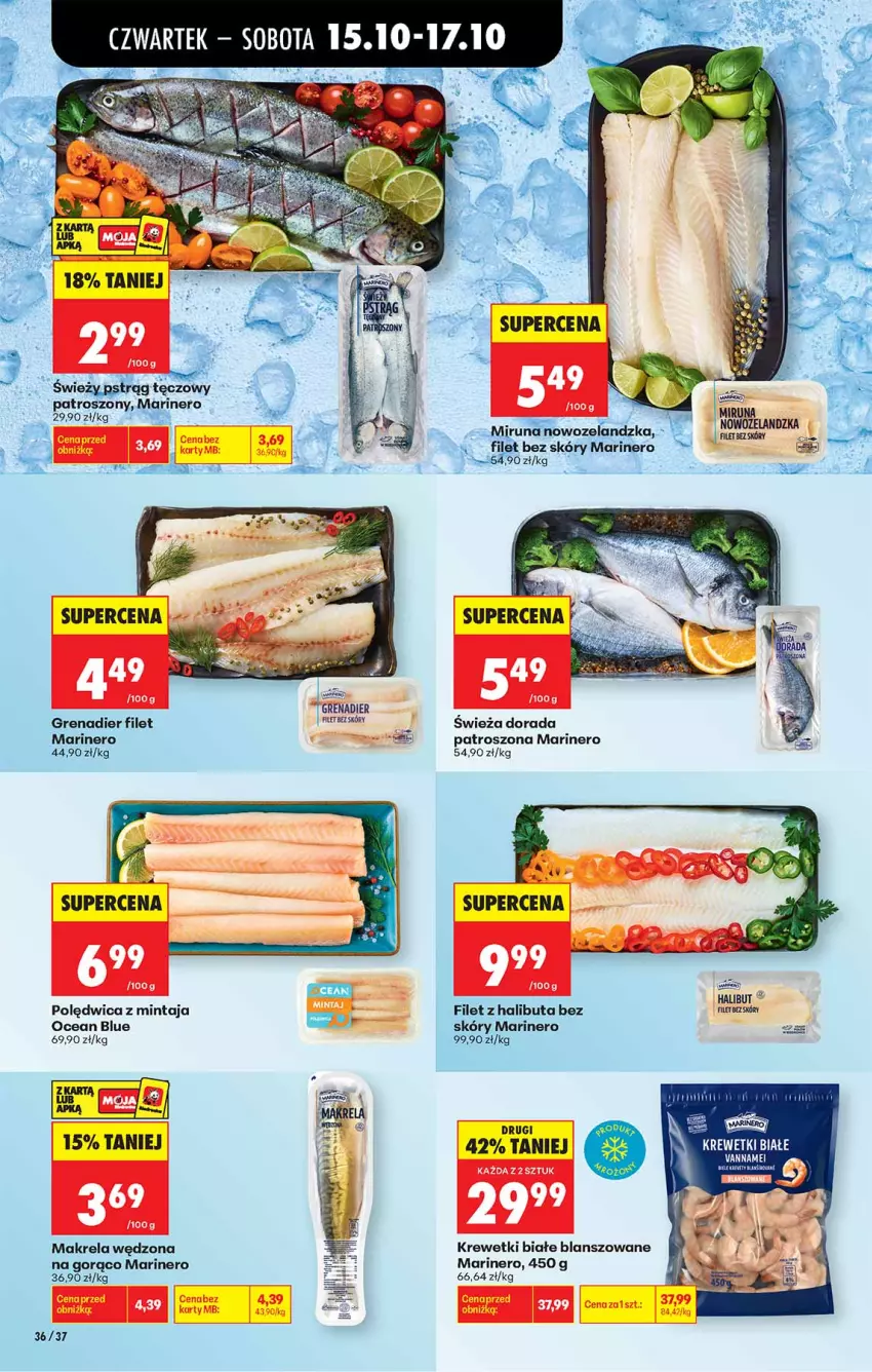 Gazetka promocyjna Biedronka - Od Czwartku - ważna 15.10 do 21.10.2026 - strona 36 - produkty: Grenadier, Halibut, Krewetki, Mintaj, Miruna, Polędwica, Pstrąg, Pstrąg tęczowy