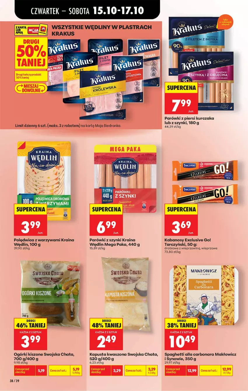 Gazetka promocyjna Biedronka - Od Czwartku - ważna 15.10 do 21.10.2026 - strona 38 - produkty: Kabanos, Kurczak, Parówki, Parówki z piersi kurczaka, Parówki z szynki, Polędwica, Spaghetti, Tarczyński, Warzywa