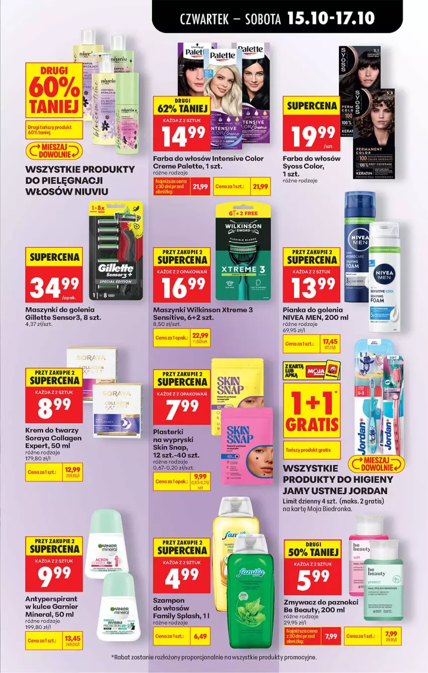 Gazetka promocyjna Biedronka - Od Czwartku - ważna 15.10 do 21.10.2026 - strona 49 - produkty: Antyperspirant, Be Be, Color Creme, Fa, Farba do włosów, Garnier, Gillette, Gra, Krem do twarzy, Nivea, Nivea Men, Palette, Pianka do golenia, Plasterki, Por, Syoss, Szampon