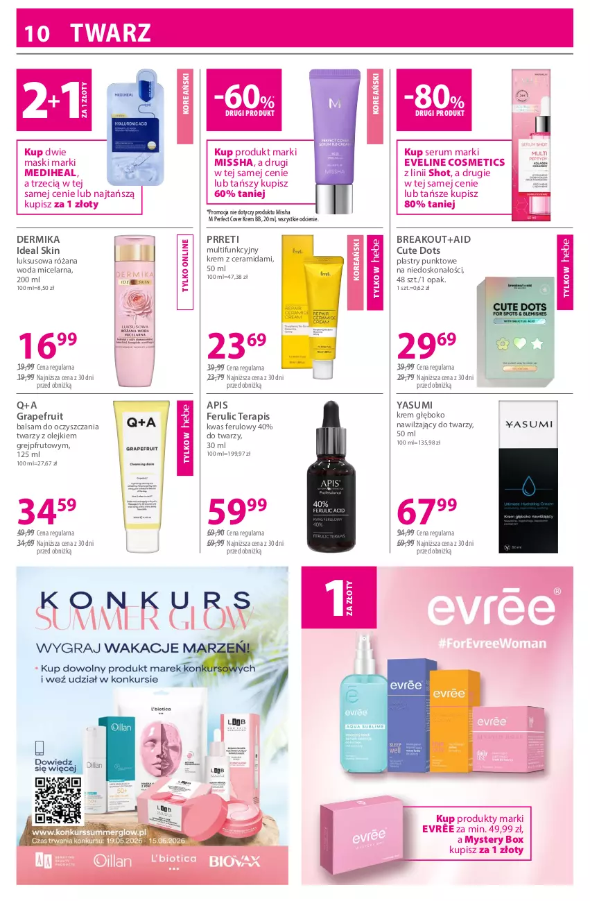 Gazetka promocyjna Hebe - Gazetka - ważna 03.06 do 18.06.2026 - strona 10 - produkty: Dermika, Eveline, Gra, Grejpfrut, Krem bb, MISSHA, Olej, Róża, Rum, Ser, Serum, Tera, Woda, Woda micelarna