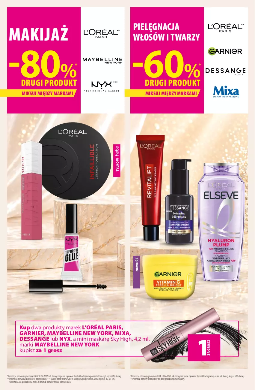 Gazetka promocyjna Hebe - Gazetka - ważna 03.06 do 18.06.2026 - strona 6 - produkty: Bell, Garnier, L’Oréal, Makijaż, Maska, Maybelline, Mixa, Pielęgnacja włosów