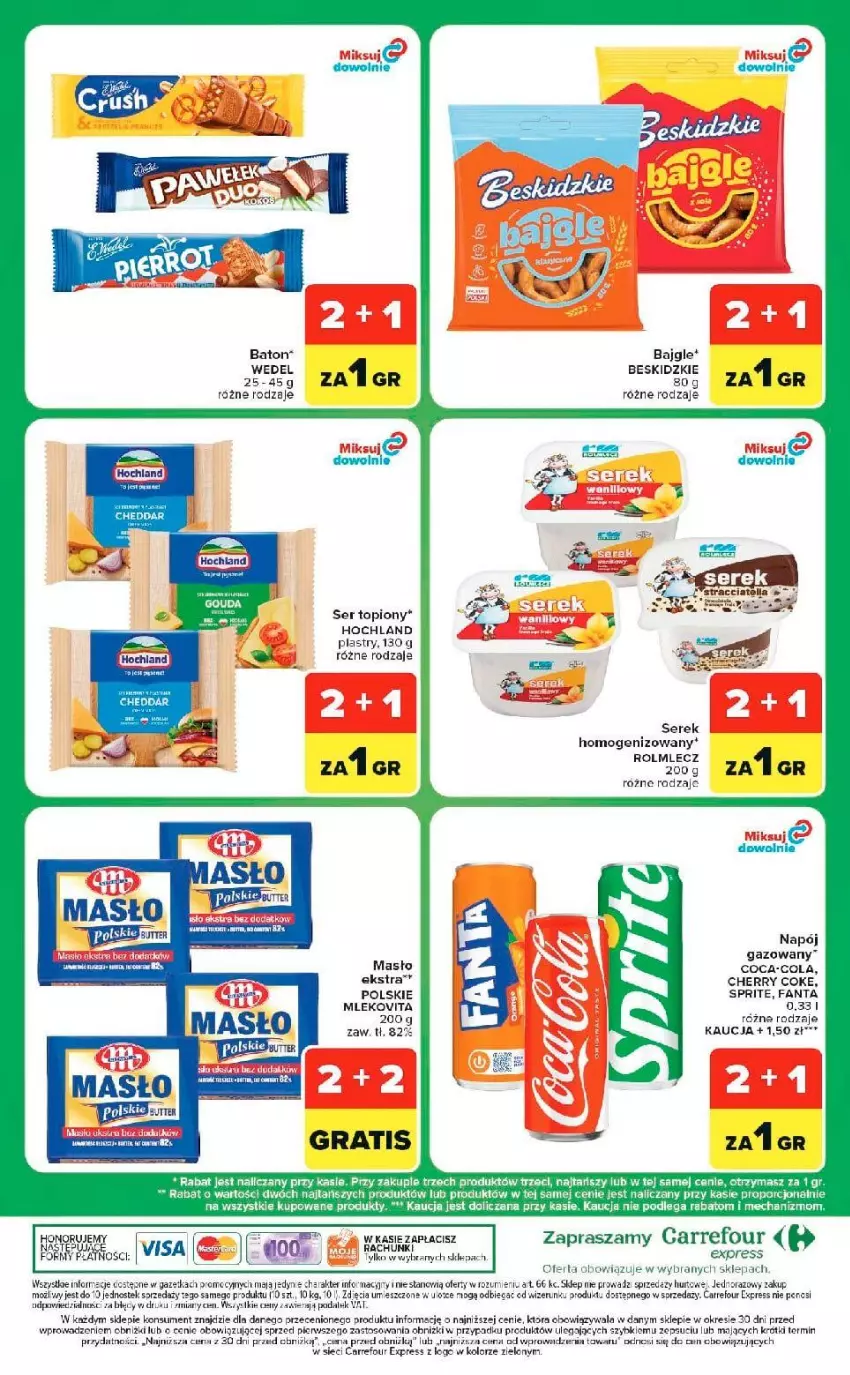 Gazetka promocyjna Carrefour - Gazetka Express w SUMIE ekspresowe zakupy - ważna 22.09 do 28.09.2026 - strona 8 - produkty: Bajgle, Baton, Beskidzki, Cheddar, Dres, Fa, Fanta, Hochland, Mleko, Napój, Napój gazowany, Por, Rolmlecz, Ser, Ser topiony, Sprite, Stek, Top