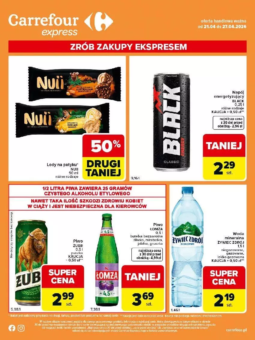 Gazetka promocyjna Carrefour - Gazetka Express - ważna 21.04 do 27.04.2026 - strona 2 - produkty: Fa, Gra, Lack, Lody, Napój, Piwo