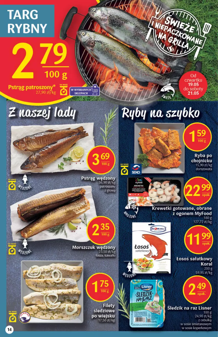 Gazetka promocyjna Delikatesy Centrum - Gazetka DC19 - ważna 19.05 do 25.05.2022 - strona 14 - produkty: Dorsz, Krewetki, Lisner, Ryba, Sałat, Sos