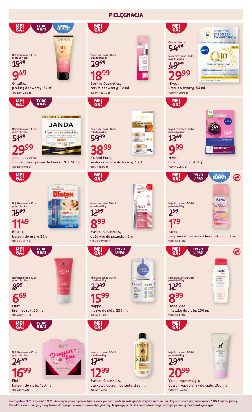 Gazetka promocyjna Rossmann - 18 listopada - ważna 18.11 do 04.12.2025 - strona 8 - produkty: Balsam do ciała, Balsam do ust, Eveline, Isana, Krem do rąk, Krem do twarzy, L’Oréal, Mars, Maska, Maska do stóp, Mleczko, Mleczko do ciała, Nivea, Odżywka, Olej, Peeling, Rum, Ser, Serum, Serum do twarzy, Yope, Zmywacz do paznokci