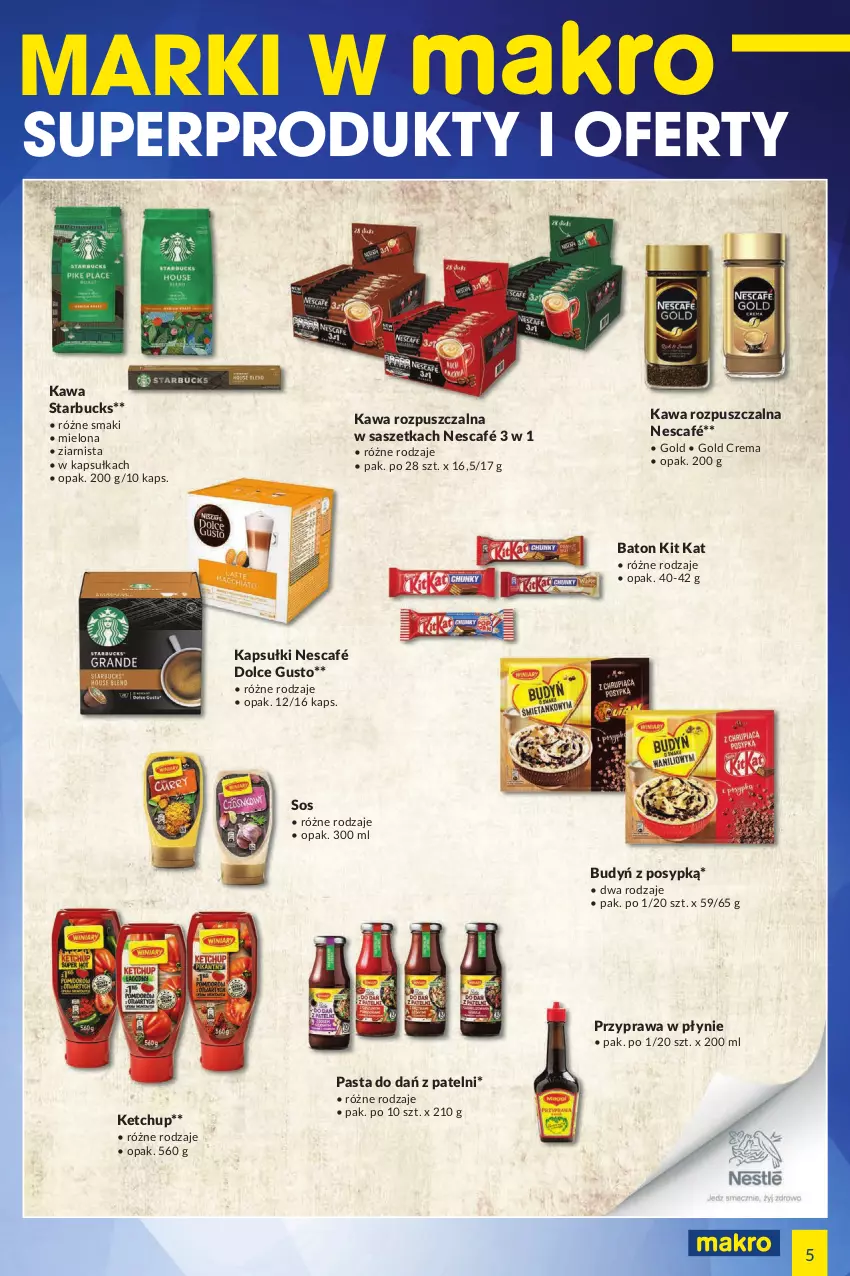 Gazetka promocyjna Makro - [Oferta specjalna] Marki w MAKRO - ważna 31.05 do 13.06.2022 - strona 5 - produkty: Baton, Budyń, Dolce Gusto, Kawa, Kawa rozpuszczalna, Ketchup, Kit Kat, Nescafé, Przyprawa w płynie, Sos