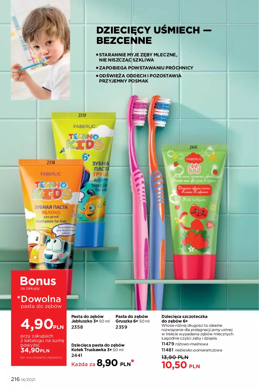 Gazetka promocyjna Faberlic - Gazetka - ważna 27.09 do 10.10.2021 - strona 216 - produkty: Dzieci, Kotek, Pasta do zębów, Szczoteczka, Szczoteczka do zębów