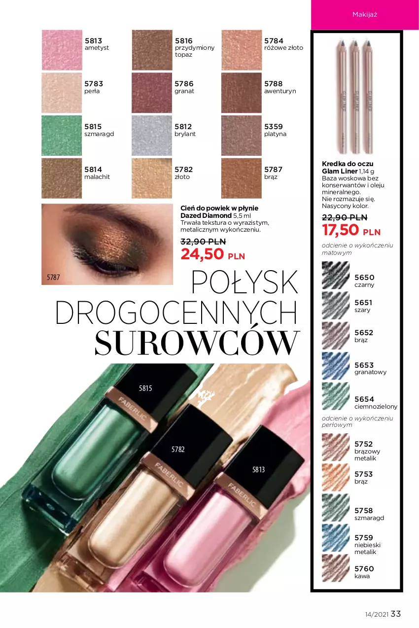 Gazetka promocyjna Faberlic - Gazetka - ważna 27.09 do 10.10.2021 - strona 33 - produkty: Cień, Gra, Granat, Kawa, Kredka, Makijaż, Olej, Perła, Ser, Top