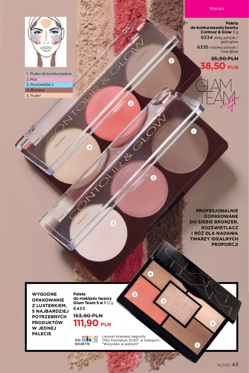 Gazetka promocyjna Faberlic - Gazetka - ważna 27.09 do 10.10.2021 - strona 43 - produkty: Bronzer, Laur, Makijaż, Paleta, Por, Puder, Rozświetlacz