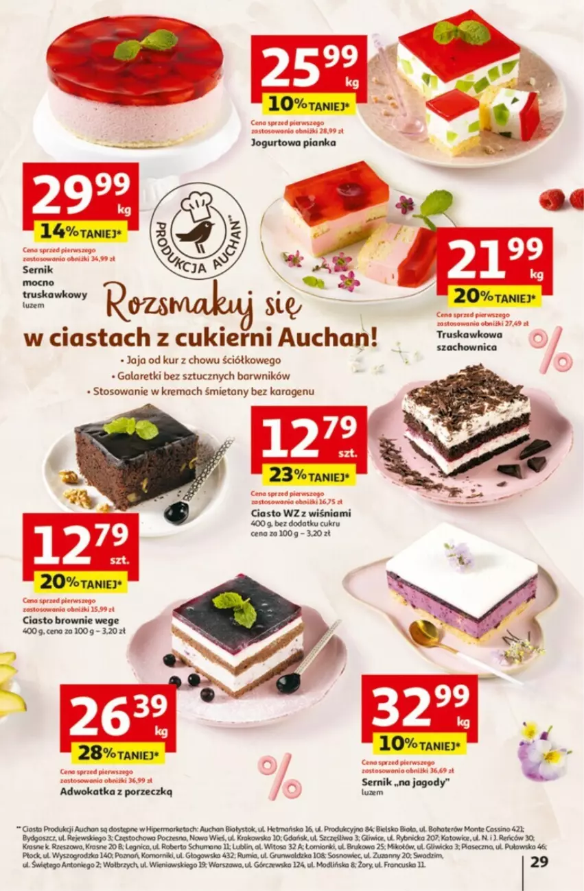 Gazetka promocyjna Auchan - ważna 09.05 do 15.05.2024 - strona 22 - produkty: Brownie, Cukier, Gala, Galaretki, Jagody, Jaja, Jogurt, Monte, Por, Ser