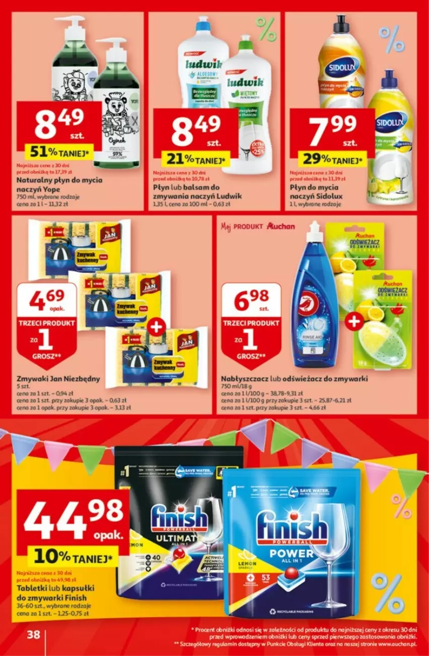 Gazetka promocyjna Auchan - ważna 09.05 do 15.05.2024 - strona 32 - produkty: Finish, Jan Niezbędny, Ludwik, Odświeżacz do zmywarki, Płyn do mycia, Sidolux, Tablet, Yope, Zmywarki