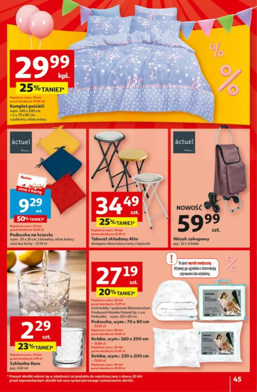 Gazetka promocyjna Auchan - ważna 09.05 do 15.05.2024 - strona 40 - produkty: Kołdra, Komplet pościeli, Krzesło, Poduszka, Pościel, Szklanka, Taboret, Taboret składany