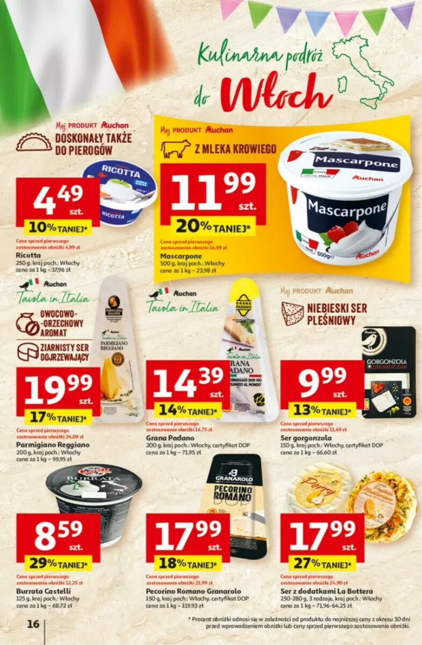 Gazetka promocyjna Auchan - ważna 09.05 do 15.05.2024 - strona 8 - produkty: Burrata, Gorgonzola, Gra, Mascarpone, Pecorino, Ricotta, Ser, Tera