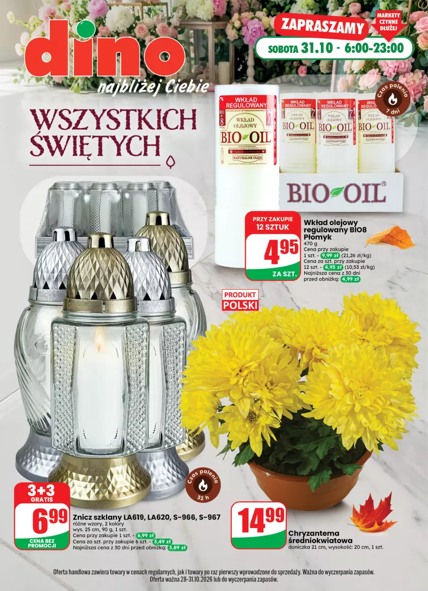 Gazetka promocyjna Dino - Wszystkich Świętych - ważna 28.10 do 31.10.2026 - strona 1 - produkty: Chryzantema, Olej, Sok, Znicz