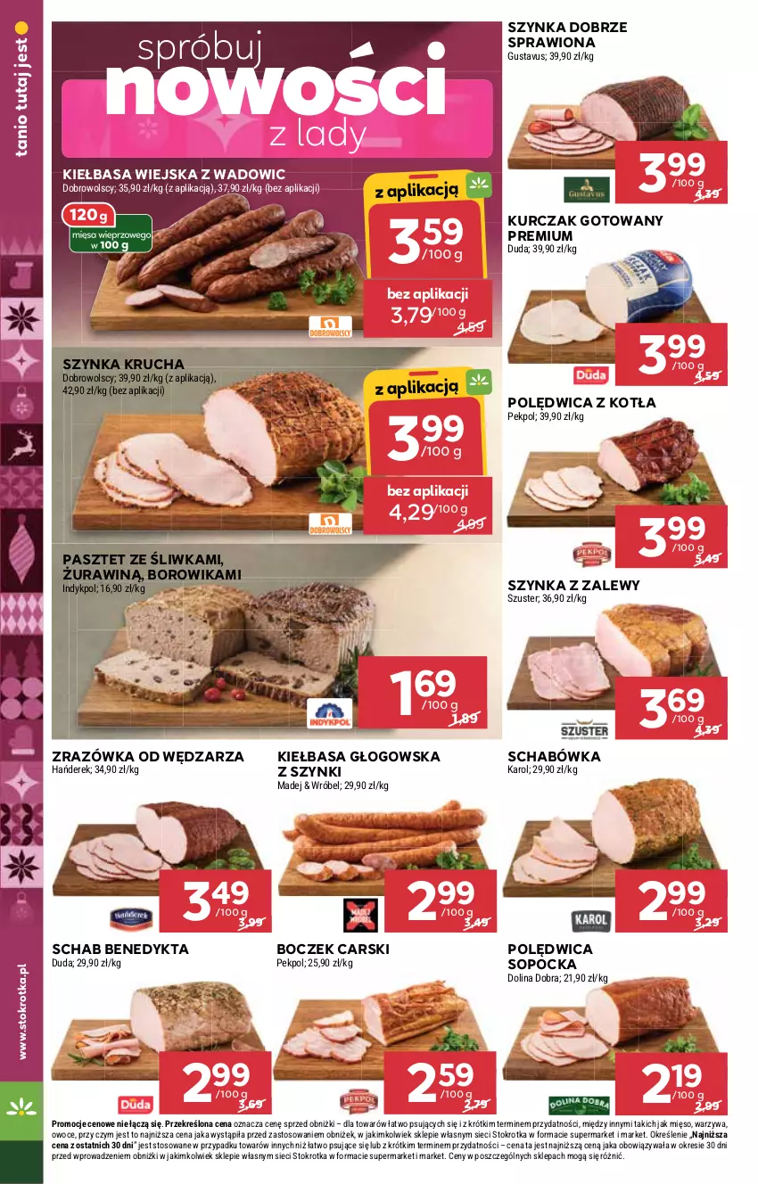 Gazetka promocyjna Stokrotka - Supermarket - ważna 18.12 do 21.12.2025 - strona 16 - produkty: Boczek, Cars, Duda, Kiełbasa, Kiełbasa głogowska, Kiełbasa wiejska, Kurczak, Kurczak gotowany, Mięso, Owoce, Pasztet, Pekpol, Polędwica, Schab Benedykta, Szynka, Warzywa