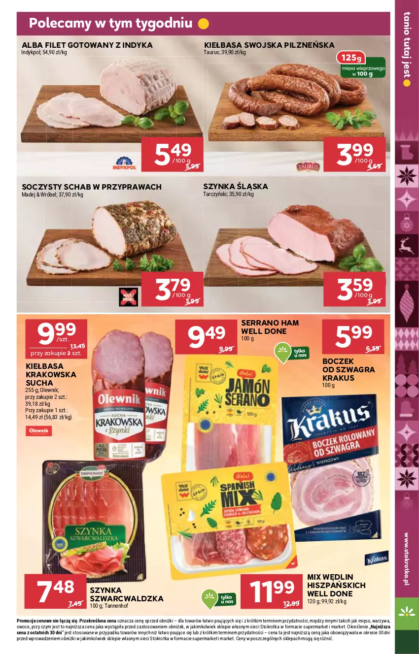 Gazetka promocyjna Stokrotka - Supermarket - ważna 18.12 do 21.12.2025 - strona 17 - produkty: Boczek, Gra, Kiełbasa, Kiełbasa krakowska, Krakus, Mięso, Olewnik, Owoce, Ser, Szynka, Tarczyński, Warzywa
