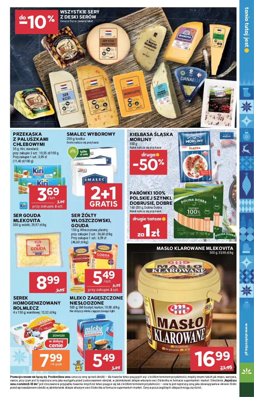 Gazetka promocyjna Stokrotka - Supermarket - ważna 18.12 do 21.12.2025 - strona 21 - produkty: Chleb, Gouda, Gra, Kiełbasa, Kiełbasa śląska, Masło, Masło klarowane, Mięso, Mleko, Mleko zagęszczone, Mlekovita, Morliny, Obrus, Owoce, Parówki, Rolmlecz, Ser, Serek, Serek homogenizowany, Smalec, Warzywa, Włoszczowski