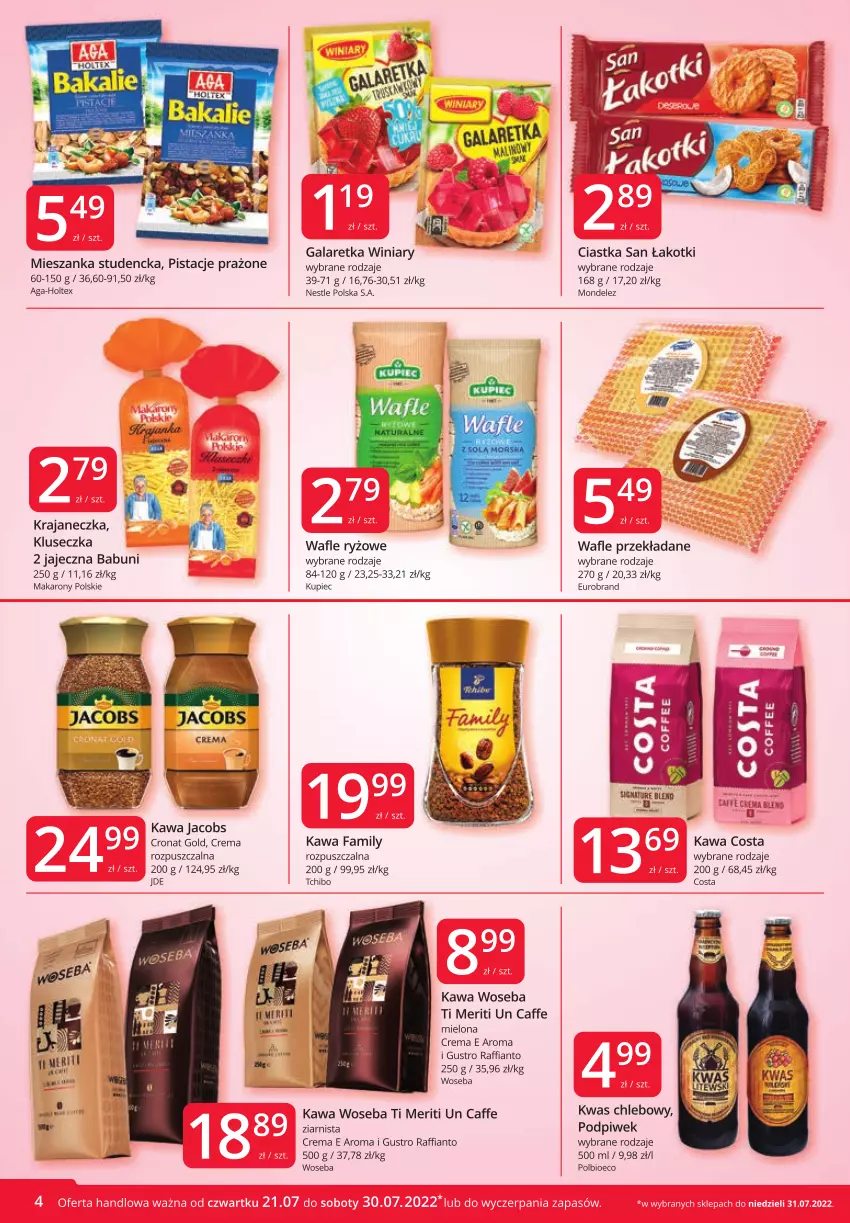 Gazetka promocyjna Market Vita - Gazetka promocyjna – Marketvita - ważna 21.07 do 30.07.2022 - strona 4 - produkty: Babuni, Chleb, Ciastka, Fa, Gala, Galaretka, Jacobs, Kawa, Kupiec, Makaron, Mieszanka studencka, Piec, Pistacje, Rum, Ryż, Tchibo, Wafle, Winiary, Woseba