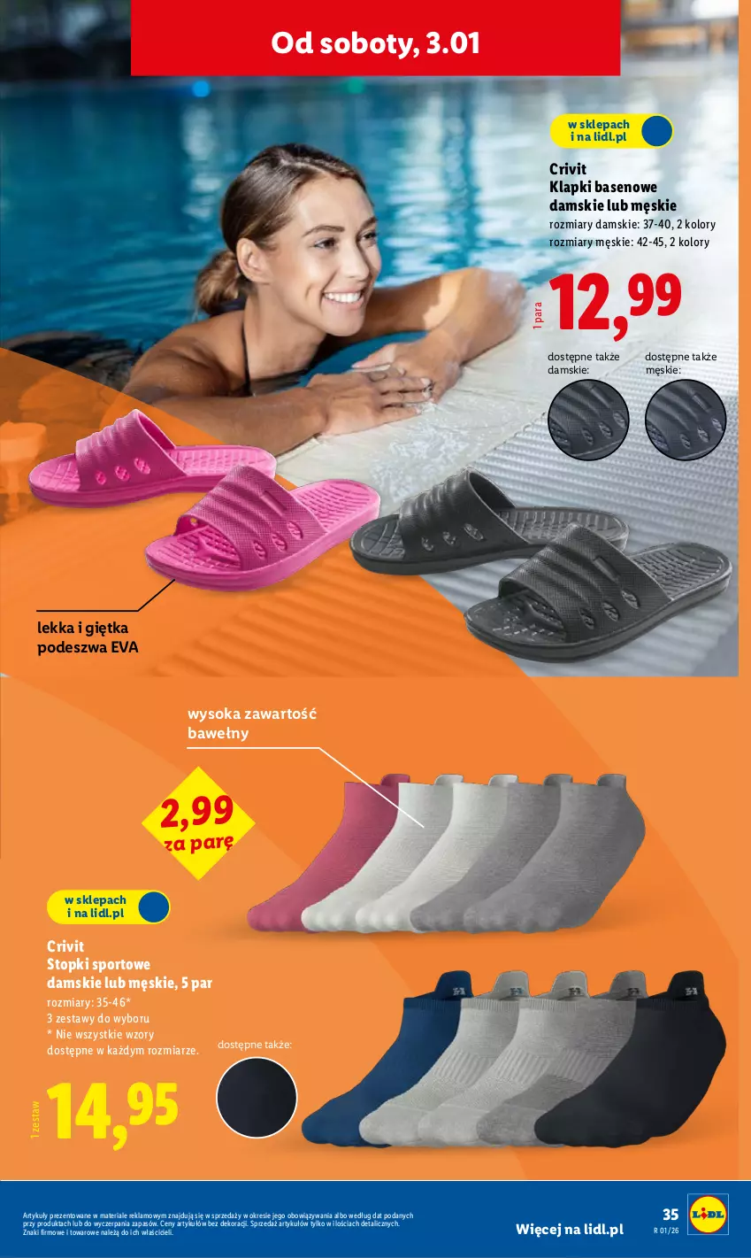 Gazetka promocyjna Lidl - GAZETKA - ważna 29.12.2025 do 03.01.2026 - strona 41 - produkty: Klapki, Por, Sok, Sport, Stopki sportowe, Top