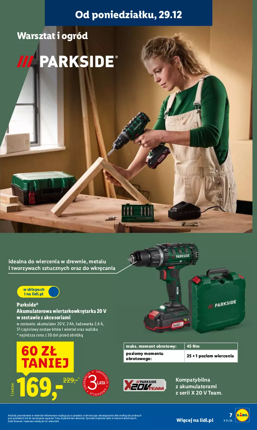 Gazetka promocyjna Lidl - GAZETKA - ważna 29.12.2025 do 03.01.2026 - strona 7 - produkty: Akumulator, Akumulatorowa wiertarkowkrętark, Parkside, Ser, Tarka, Wiertarkowkrętarka, Wkręt, Wkrętarka