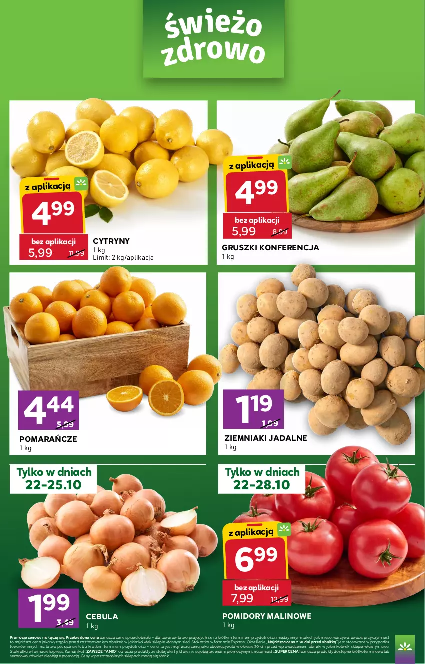 Gazetka promocyjna Stokrotka - Express - ważna 22.10 do 28.10.2026 - strona 2 - produkty: Cebula, Cytryny, Gruszki, Mięso, Owoce, Pomarańcze, Pomidory, Warzywa, Ziemniaki