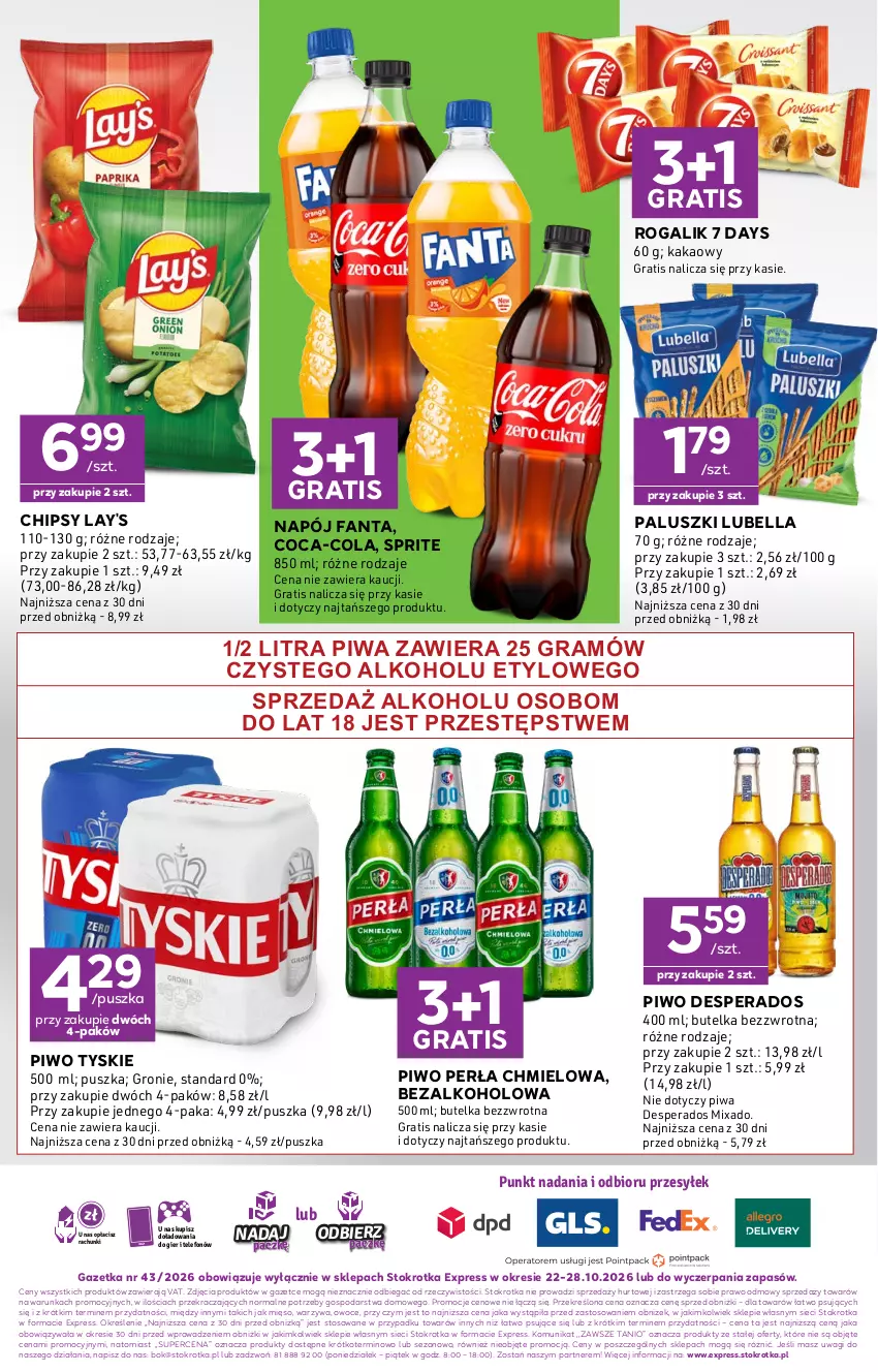 Gazetka promocyjna Stokrotka - Express - ważna 22.10 do 28.10.2026 - strona 6 - produkty: 7 Days, Bell, Bella, Chipsy, Coca-Cola, Desperados, Fa, Fanta, Gra, Kakao, Lubella, Mięso, Mixa, Napój, O nas, Owoce, Perła, Piwa, Piwo, Rogal, Sprite, Telefon, Tyskie, Wagi, Warzywa