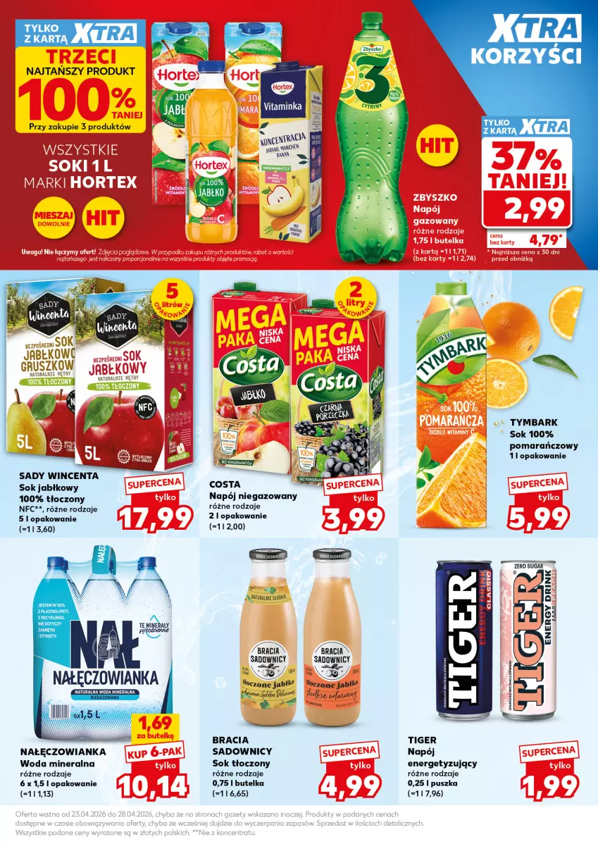 Gazetka promocyjna Kaufland - Mocny Start - ważna 27.04 do 28.04.2026 - strona 27 - produkty: Nałęczowianka, Napój, Napój niegazowany, Sok, Sok jabłkowy, Tiger, Tymbark, Woda, Woda mineralna