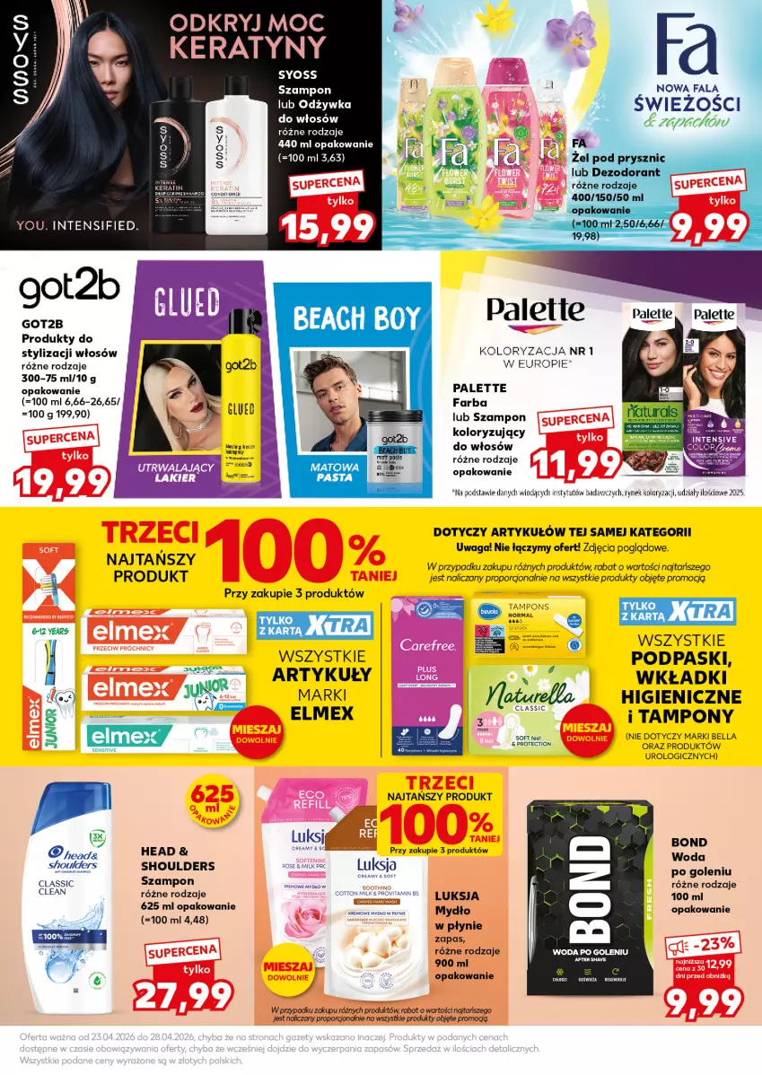 Gazetka promocyjna Kaufland - Mocny Start - ważna 27.04 do 28.04.2026 - strona 29 - produkty: Bell, Bella, Elmex, Fa, Got2b, Mydło, Palette, Podpaski, Por, Ser, Szampon, Tampony, Waga, Wkładki, Woda, Woda po goleniu