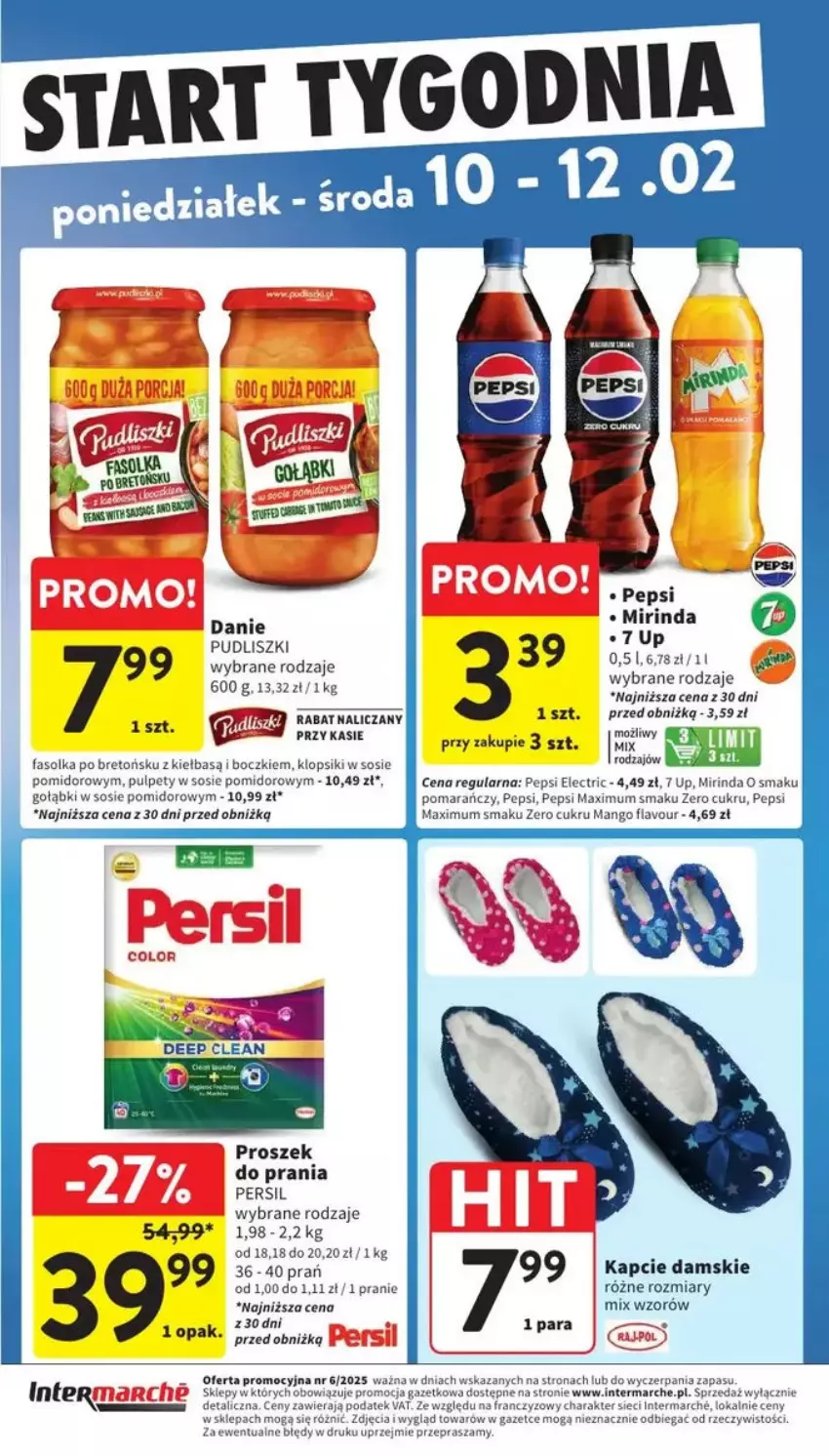 Gazetka promocyjna Intermarche - ważna 10.02 do 12.02.2025 - strona 23 - produkty: Fa, Kapcie, Klopsiki, Mango, Mirinda, Pepsi, Pepsi max, Persil, Proszek do prania, Pudliszki, Pulpety, Sos