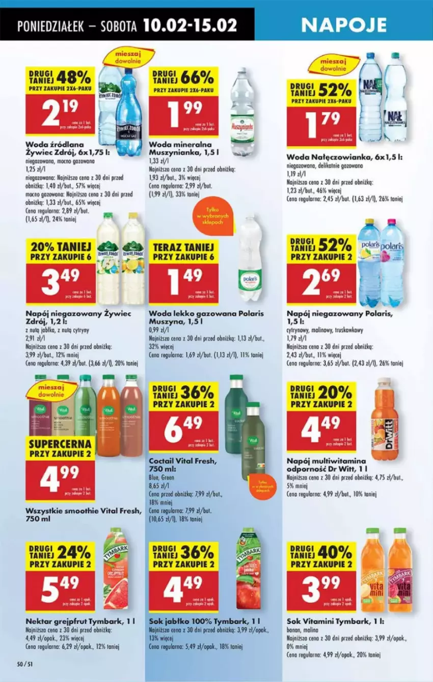 Gazetka promocyjna Intermarche - ważna 10.02 do 12.02.2025 - strona 46 - produkty: Cytryny, Grejpfrut, LANA, Mus, Muszynianka, Nałęczowianka, Napój, Napoje, Nektar, Por, Smoothie, Szyna, Tera, Tymbark, Woda, Woda mineralna