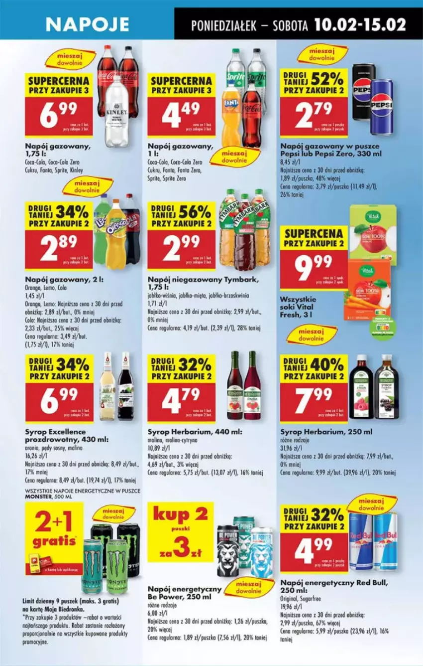 Gazetka promocyjna Intermarche - ważna 10.02 do 12.02.2025 - strona 47 - produkty: Fa, Gin, Gra, LG, Mięta, Napój, Napój energetyczny, Napój gazowany, Napój niegazowany, Pepsi, Por, Red Bull, Sos, Sprite, Syrop, Tymbark