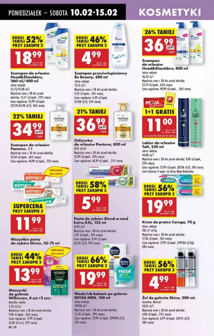 Gazetka promocyjna Intermarche - ważna 10.02 do 12.02.2025 - strona 54 - produkty: Balsam po goleniu, Be Be, Blend-a-Med, Corega, Lakier, Lakier do włosów, Nivea, Nivea Men, Odżywka, Pantene, Pasta do zębów, Szampon, Taft, Woda