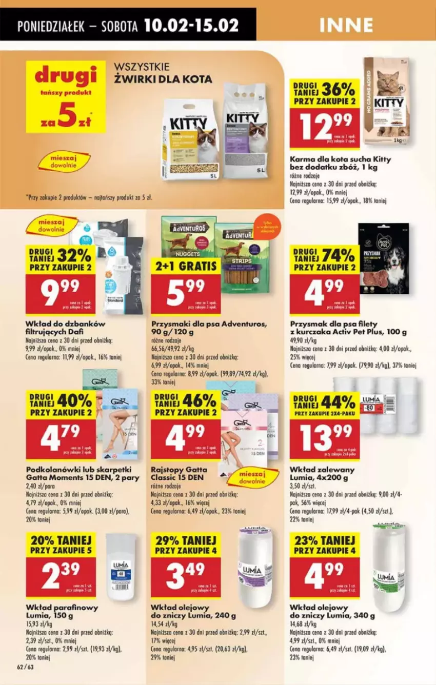 Gazetka promocyjna Intermarche - ważna 10.02 do 12.02.2025 - strona 59 - produkty: Adventuros, Dres, Gatta, Karp, Kurczak, Moments, Olej, Por, Przysmak dla psa, Przysmaki, Skarpetki, Wkład olejowy, Znicz