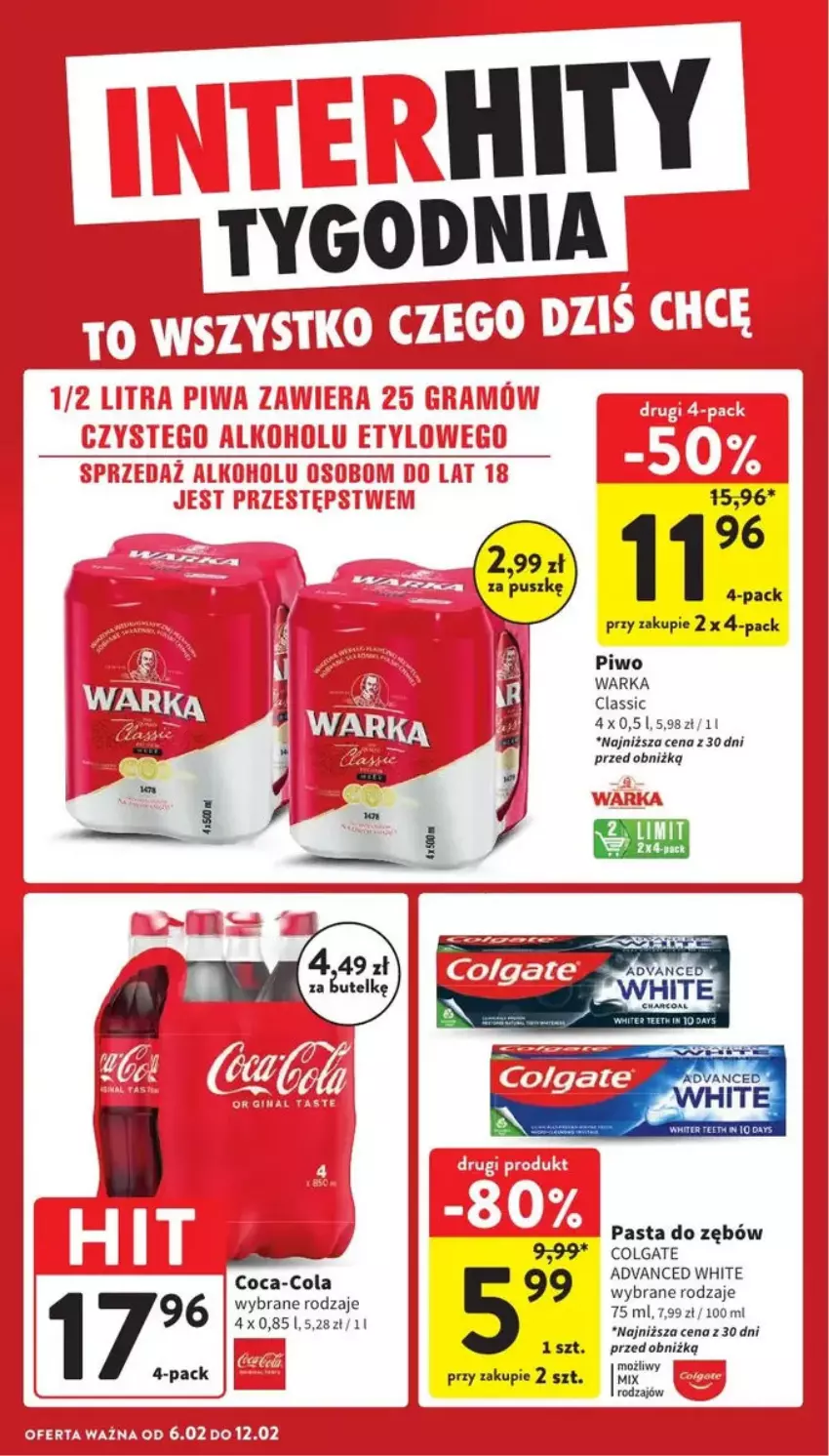 Gazetka promocyjna Intermarche - ważna 10.02 do 12.02.2025 - strona 82 - produkty: Coca-Cola, Colgate, LG, Pasta do zębów, Piwo, Warka