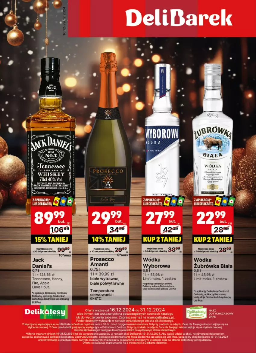 Gazetka promocyjna Delikatesy Centrum - DeliBarek DC51-DC52 - ważna 16.12 do 31.12.2024 - strona 1 - produkty: Jack Daniel's, Prosecco, Rama, Rum, Ser, Tran, Whiskey, Wódka, Wyborowa