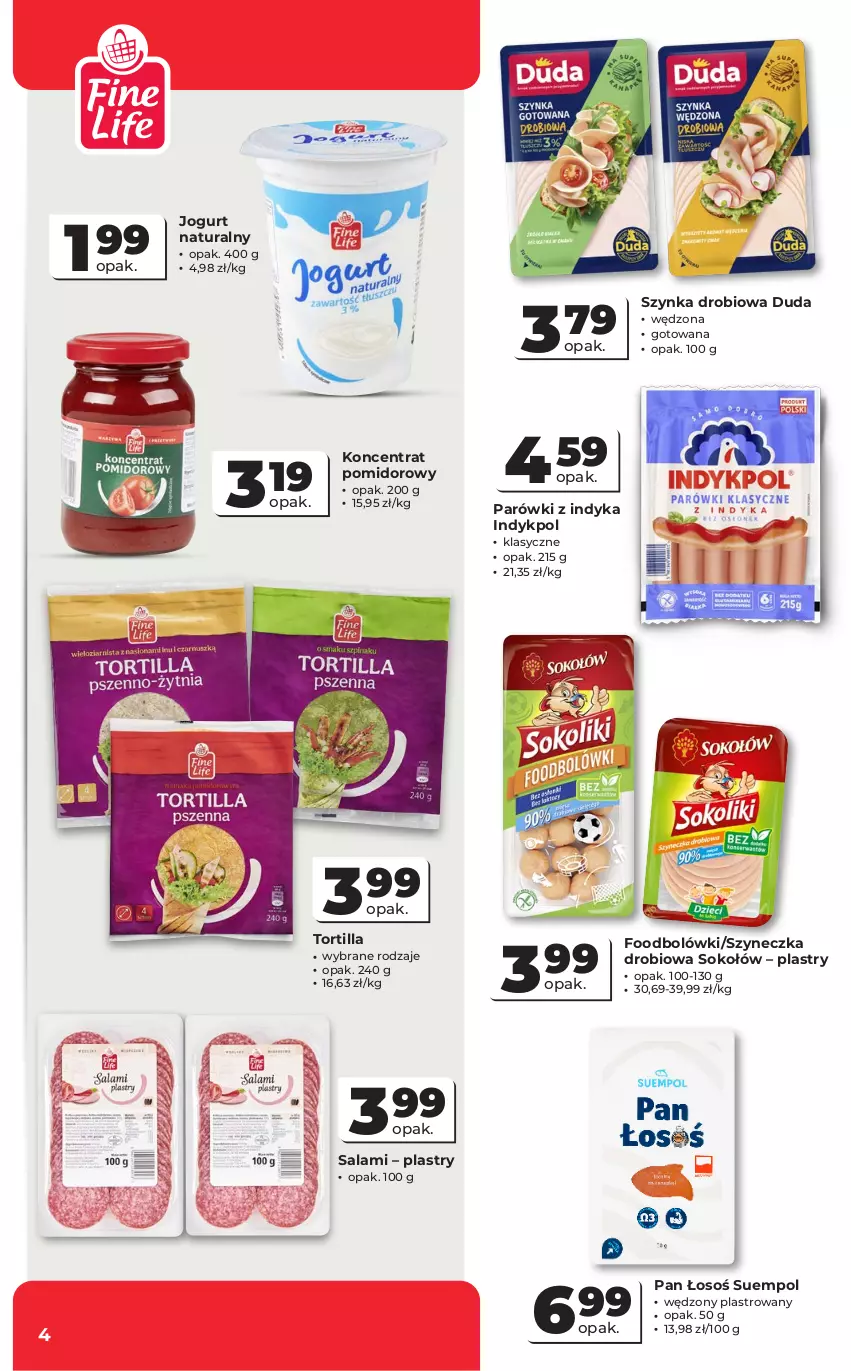Gazetka promocyjna Odido - Gazetka Odido - ważna 19.08 do 01.09.2026 - strona 4 - produkty: Duda, Jogurt, Jogurt naturalny, Koncentrat pomidorowy, Parówki, Parówki z indyka, Salami, Sok, Sokołów, Suempol, Szynka, Tortilla