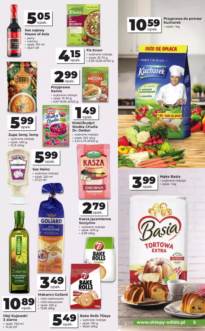 Gazetka promocyjna Odido - Gazetka Odido - ważna 19.08 do 01.09.2026 - strona 5 - produkty: Bake Rolls, Basia, Budyń, Dr. Oetker, Goliard, Heinz, Kamis, Kasza, Kasza jęczmienna, Kisiel, Knorr, Kucharek, Kujawski, Mąka, Makaron, Olej, Przyprawa do potraw, Słodka Chwila, Sos, Sos sojowy, Zupa