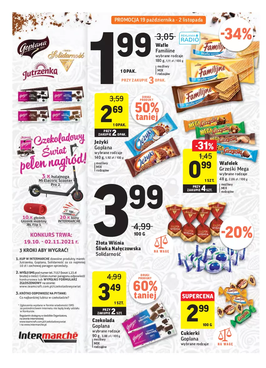 Gazetka promocyjna Intermarche - ważna 19.10 do 25.10.2021 - strona 22 - produkty: Cukier, Cukierki, Czekolada, Fa, Goplana, Grześki, Jeżyki, LANA, Top, Wafelek, Wafle