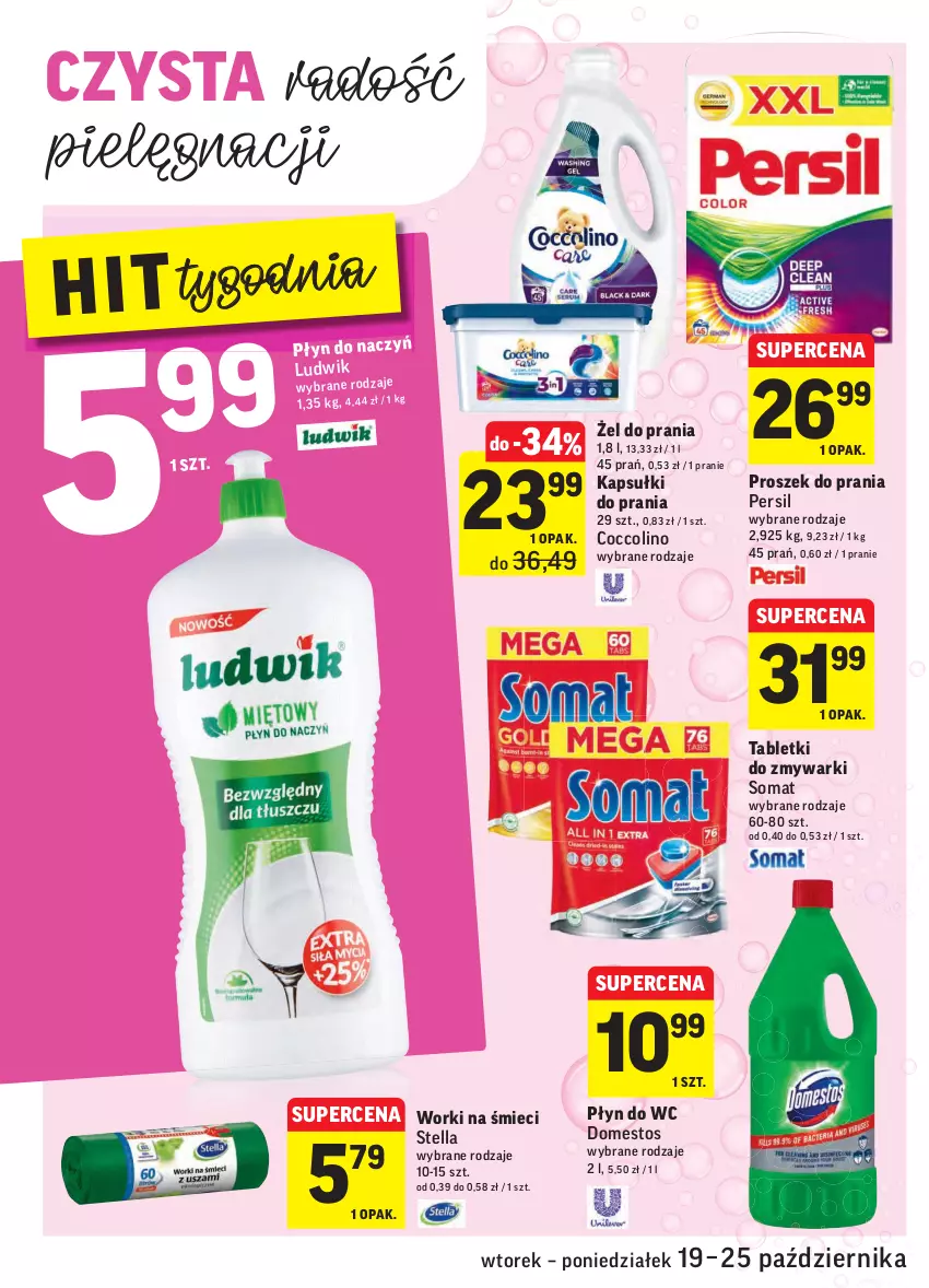 Gazetka promocyjna Intermarche - ważna 19.10 do 25.10.2021 - strona 34 - produkty: Coccolino, Domestos, Kapsułki do prania, Ludwik, Persil, Płyn do wc, Proszek do prania, Somat, Tablet, Tabletki do zmywarki, Worki na śmiec, Worki na śmieci, Zmywarki