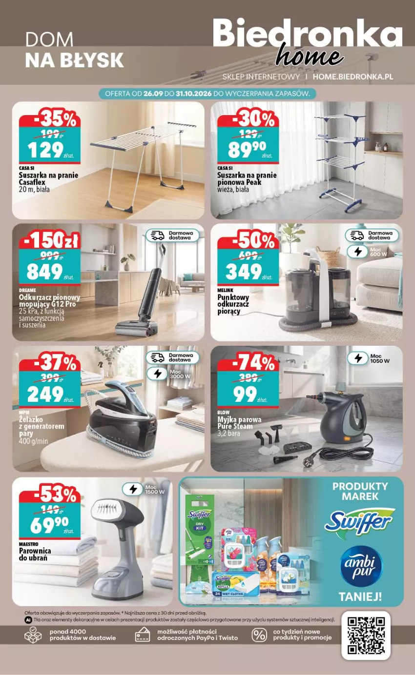 Gazetka promocyjna Biedronka - Biedronka Home - ważna 26.09 do 03.10.2026 - strona 5 - produkty: Intel, Mop, Odkurzacz, Olej, Parownica, Pur, Suszarka, Suszarka na pranie