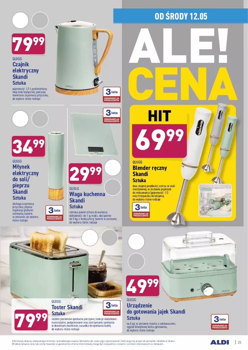 Gazetka promocyjna Aldi - ważna 10.05 do 15.05.2021 - strona 25 - produkty: Blender, Blender ręczny, Czajnik, Czajnik elektryczny, LANA, Miarka, Młynek, Piec, Pieprz, Pojemnik, Pokrywa, Top, Toster, Trzepaczka, Waga