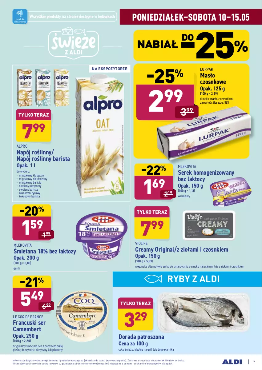 Gazetka promocyjna Aldi - ważna 10.05 do 15.05.2021 - strona 7 - produkty: Alpro, Camembert, Gin, Grill, Kokos, Lodówka, Lurpak, Masło, Mleko, Mlekovita, Napój, Napój roślinny, Piekarnik, Por, Ryż, Ser, Serek, Serek homogenizowany, Tera